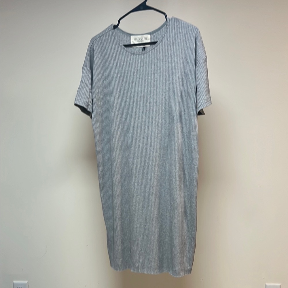 Hackwith Design House Gray Ribbed T-Shirt Dress
